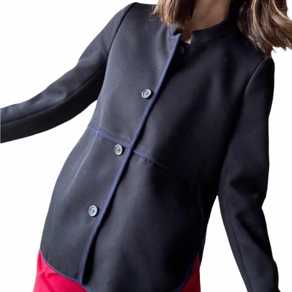 J Crew Black Navy Blue Tipped Twill Blazer Jacket Mandarin Collar Size 6